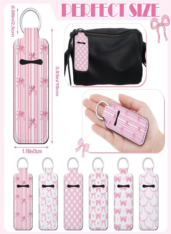 Yeyeplum 12 Pcs Lipstick Holder Keychain Bulk Cute Pocket Lip Balm Holder Keychain Backpack Purse Accessories for Women Lip Gloss Sleeve Pouch, 6 Style(Pink Bow) - Image 2